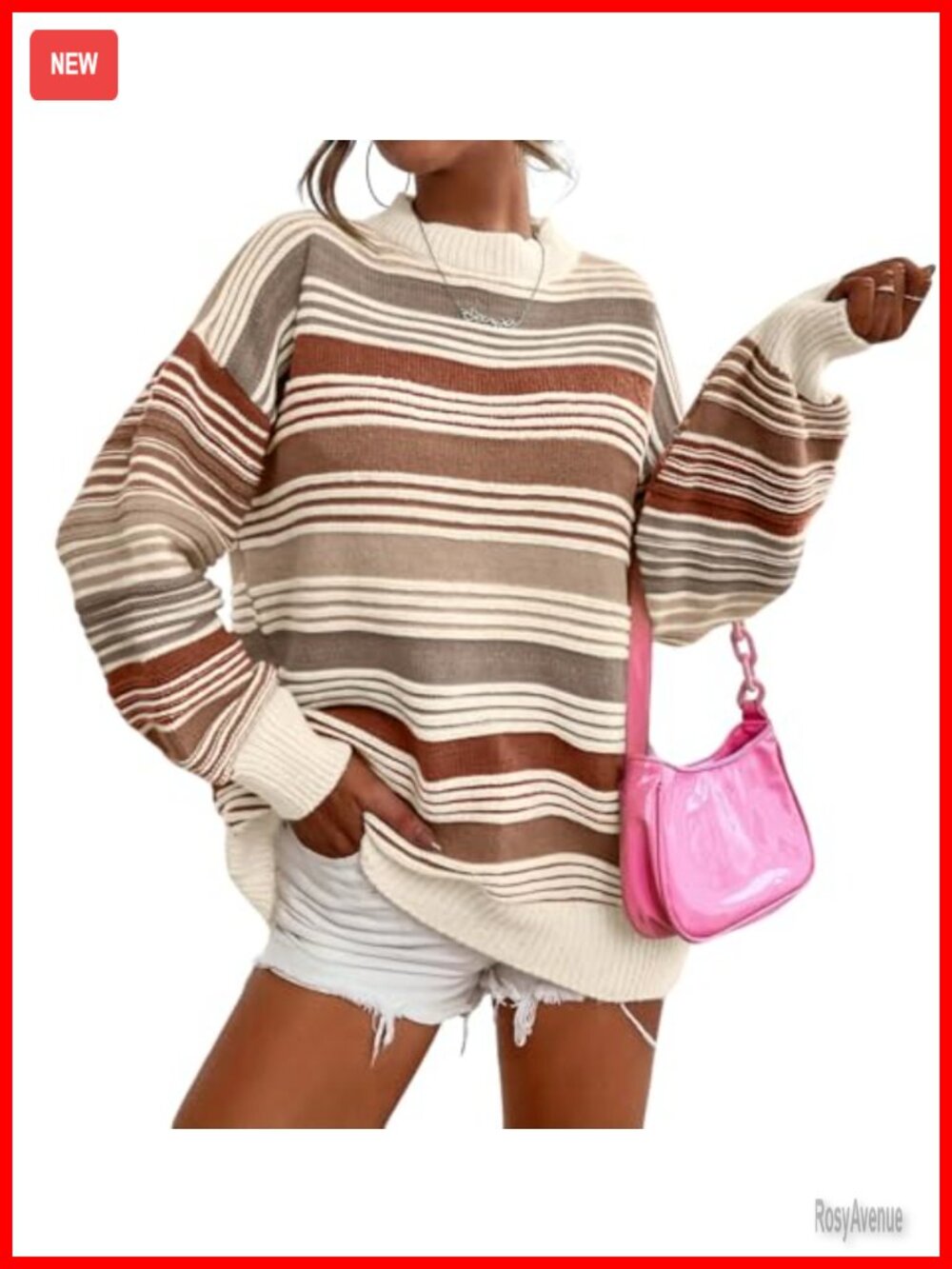 Oversized Striped Pullover Sweater Crew Neck Long Sleeve Knit Jumper